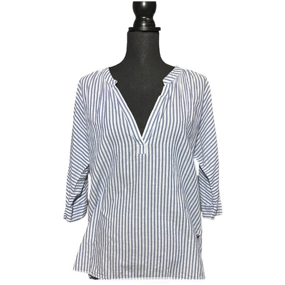 ZARA Blue and White Striped Minimalist Relax Top Size Small - Picture 1 of 4